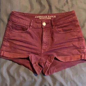 American Eagle maroon hi-rise shortie shorts